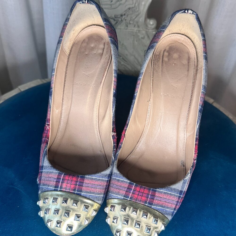 J.Crew Plaid Heels with Gold Studs - 8.5
